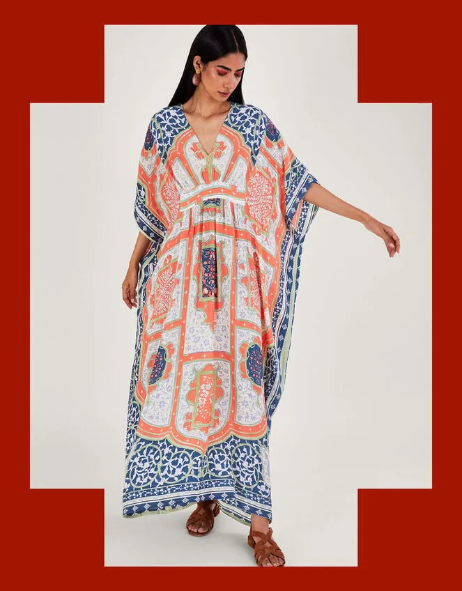 Women One Hundred Stars Indian Summer Maxi Kaftan Orange Monsoon Dresses
