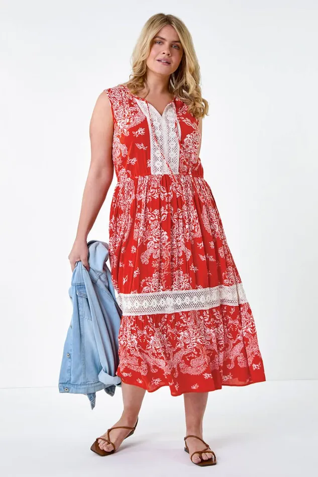 Women Orange Curve Broderie Boho Printed Maxi Dress Roman Dresses