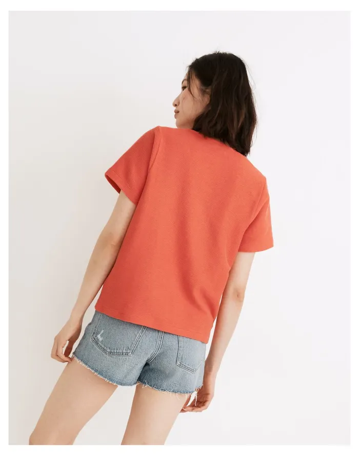 Women Ottoman Jacquard Ruched Front Top Blood Orange Madewell Tees Women Ottoman Jacquard Ruched Front Top Blood Orange Madewell Tees