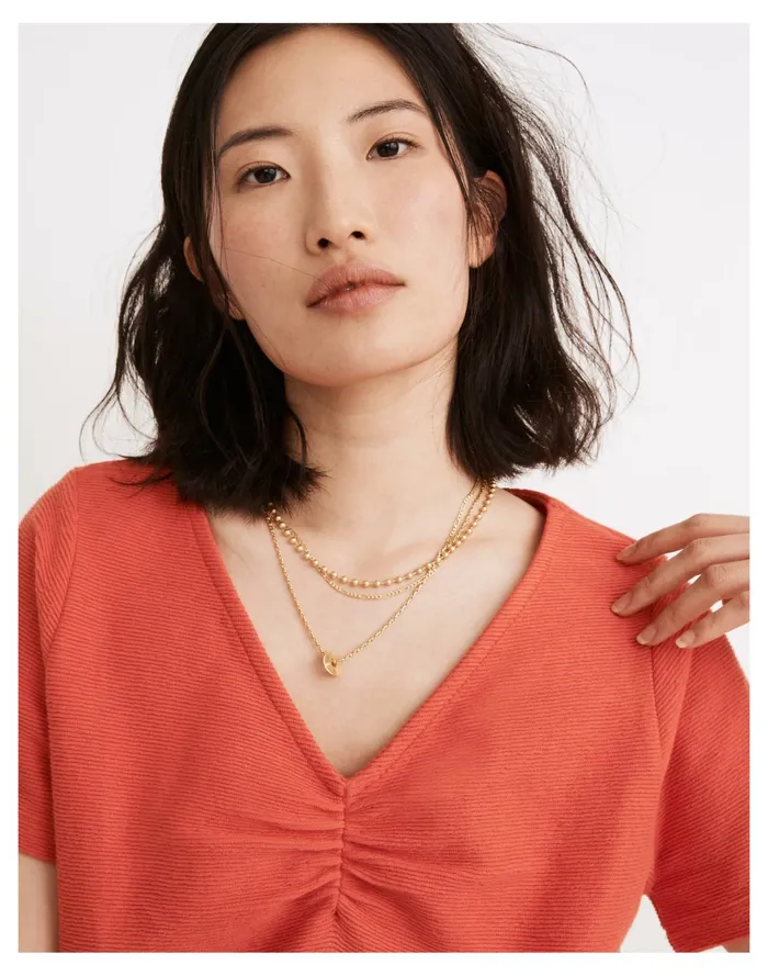 Women Ottoman Jacquard Ruched Front Top Blood Orange Madewell Tees Women Ottoman Jacquard Ruched Front Top Blood Orange Madewell Tees