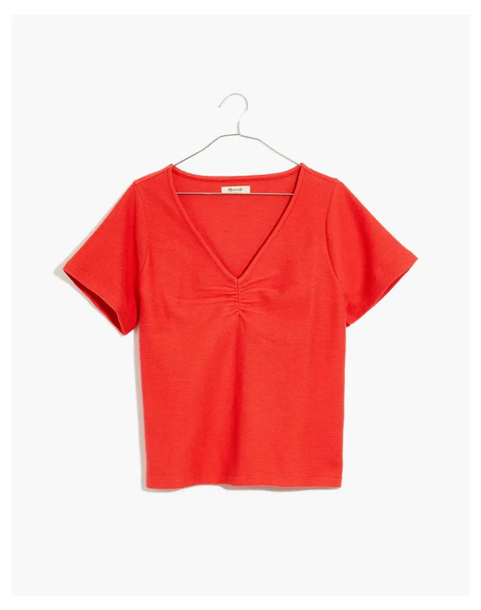 Women Ottoman Jacquard Ruched Front Top Blood Orange Madewell Tees Women Ottoman Jacquard Ruched Front Top Blood Orange Madewell Tees