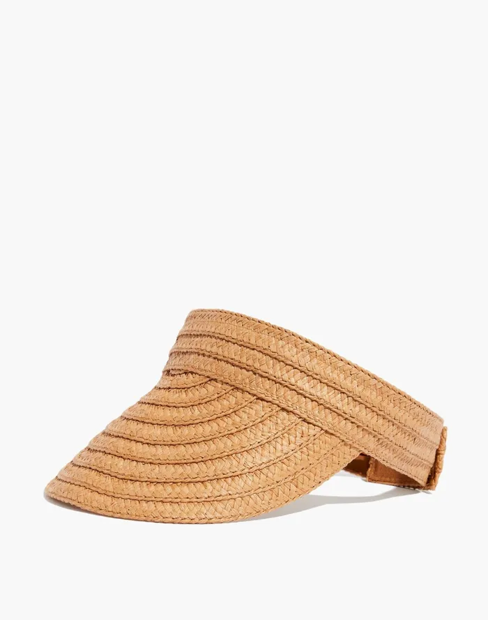 Women Packable Braided Straw Visor Warm Nutmeg Madewell Hats