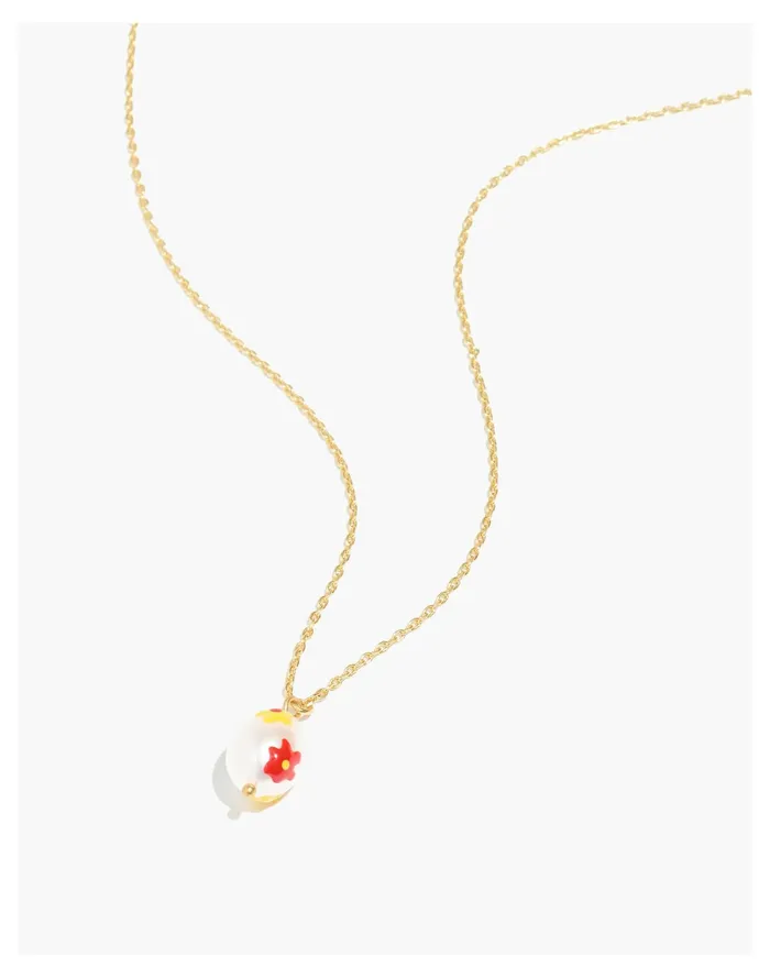 Women Painted Pearl Pendant Necklace Vintage Gold Madewell Necklaces