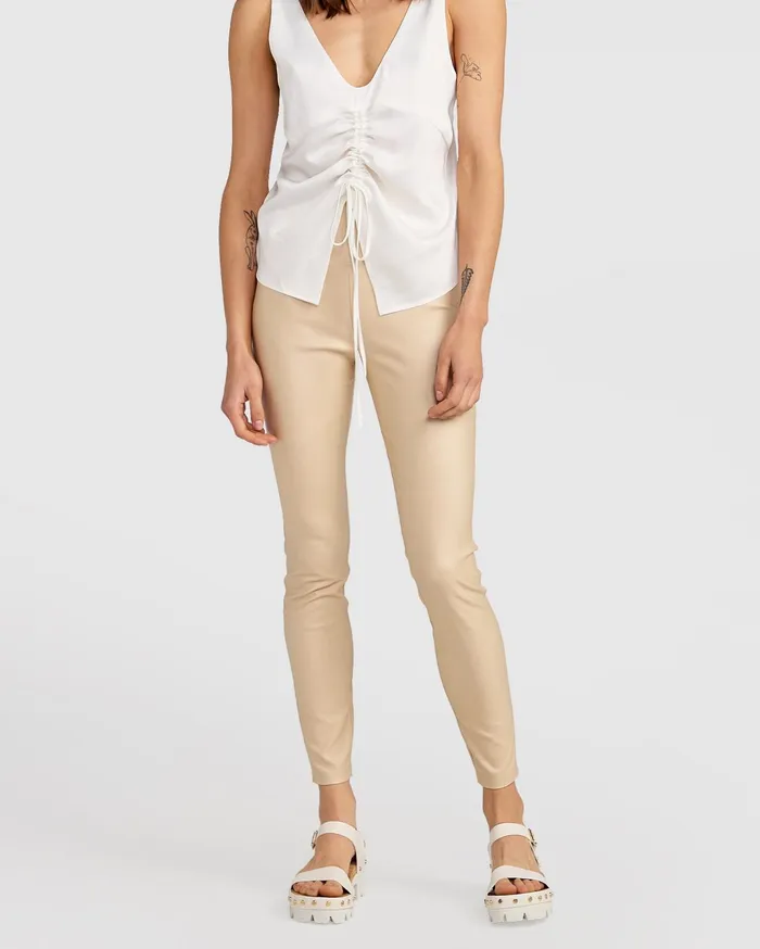 Women Pants and Skirts Belle and Bloom City Slicker Coated Legging 8211 Sand