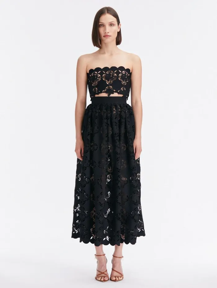 Women Pants and Skirts Oscar De La Renta Gardenia Guipure Eyelet Skirt Black