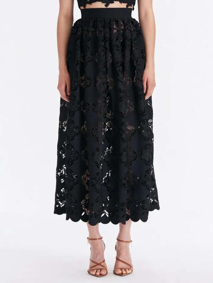 Women Pants and Skirts Oscar De La Renta Gardenia Guipure Eyelet Skirt Black Women Pants and Skirts Oscar De La Renta Gardenia Guipure Eyelet Skirt Black