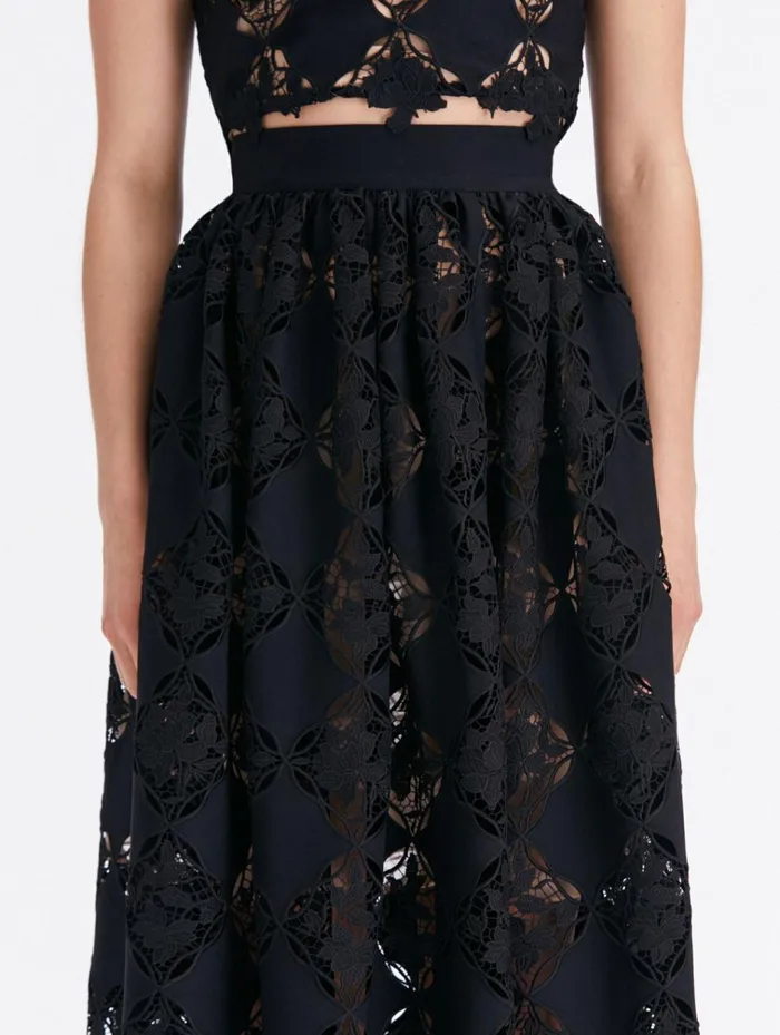 Women Pants and Skirts Oscar De La Renta Gardenia Guipure Eyelet Skirt Black Women Pants and Skirts Oscar De La Renta Gardenia Guipure Eyelet Skirt Black