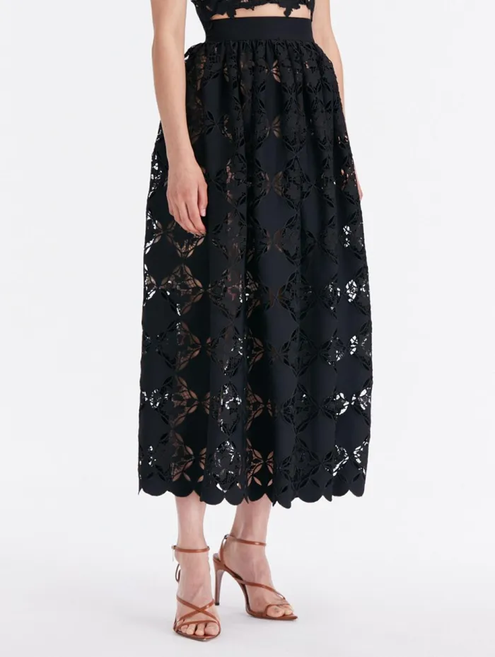 Women Pants and Skirts Oscar De La Renta Gardenia Guipure Eyelet Skirt Black Women Pants and Skirts Oscar De La Renta Gardenia Guipure Eyelet Skirt Black