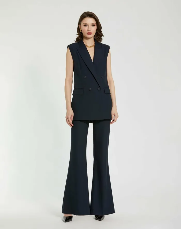 Women Pants Mac Duggal Navy Classic Crepe Flared Trouser Pant 8211 FINAL SALE Navy