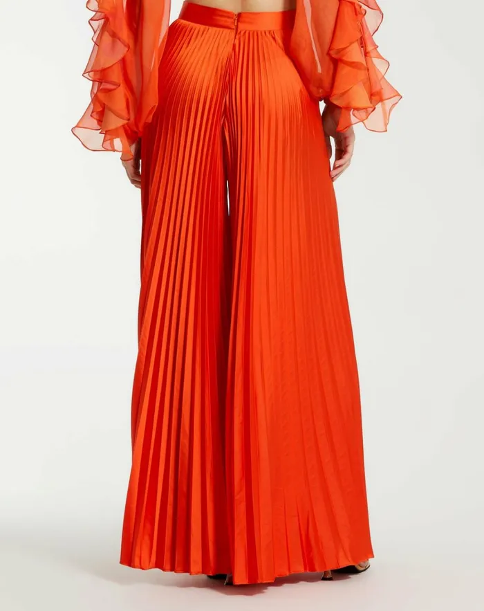 Women Pants Mac Duggal Pleated Charmeuse Wide Leg Pants Sunset