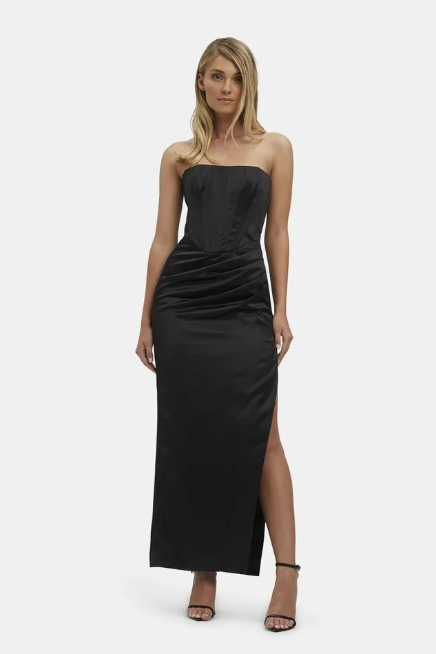 Women Party Dresses Bardot Everlasting Satin Midi Dress In Black Black