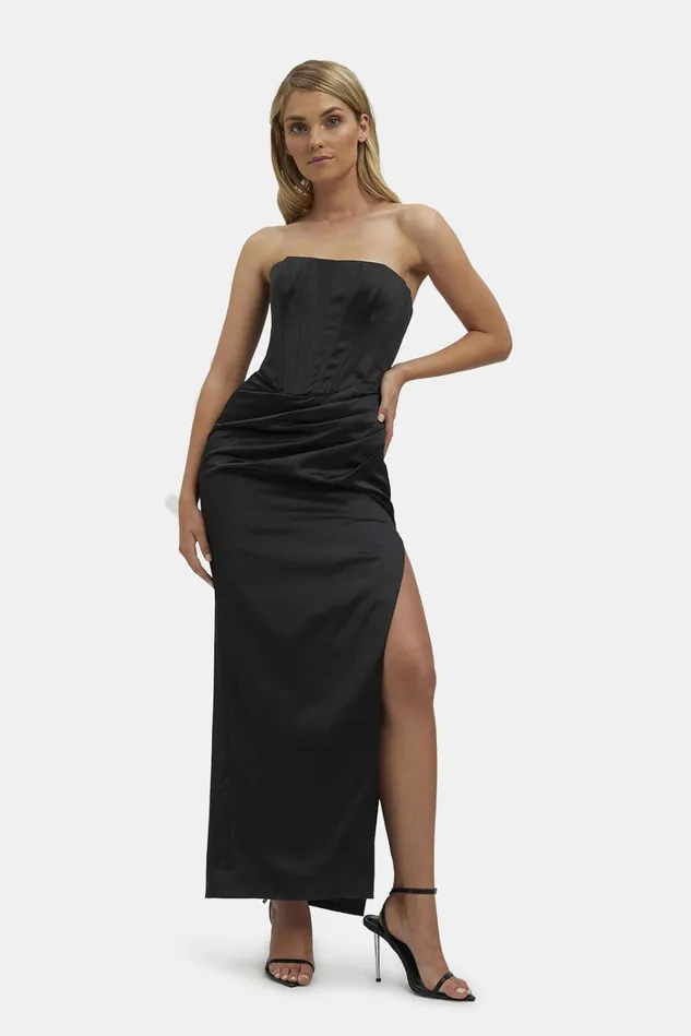 Women Party Dresses Bardot Everlasting Satin Midi Dress In Black Black Women Party Dresses Bardot Everlasting Satin Midi Dress In Black Black