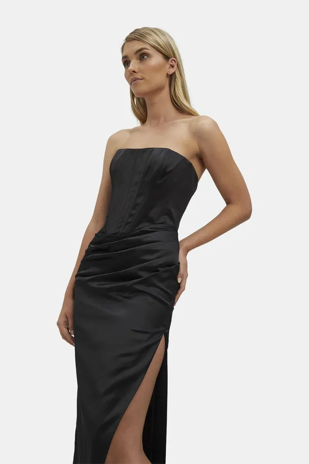 Women Party Dresses Bardot Everlasting Satin Midi Dress In Black Black Women Party Dresses Bardot Everlasting Satin Midi Dress In Black Black