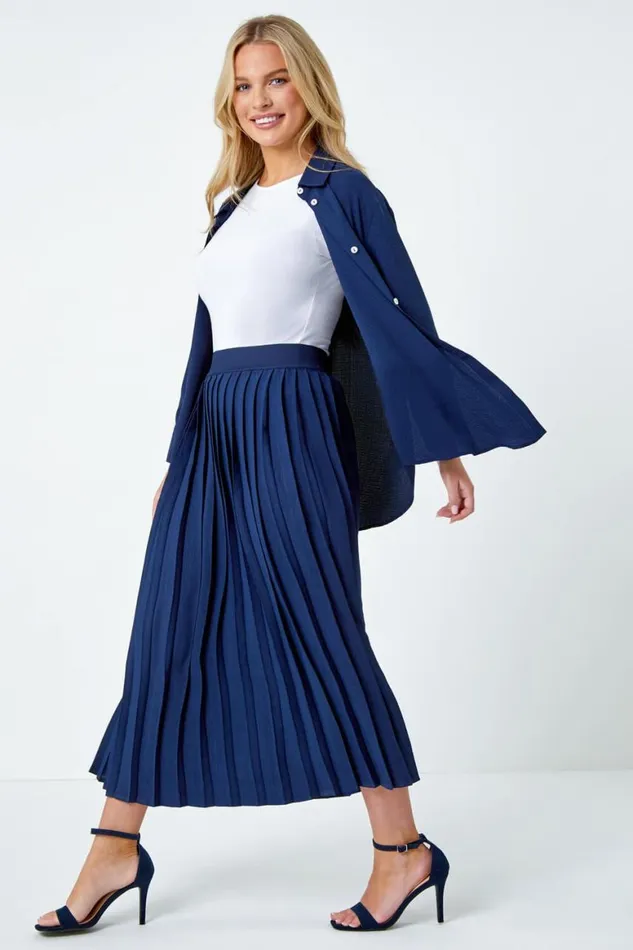 Women Petite Plain A Line Pleated Midi Skirt Roman Skirts