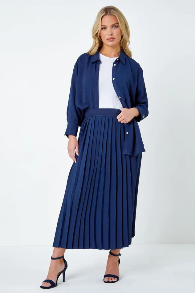 Women Petite Plain A Line Pleated Midi Skirt Roman Skirts