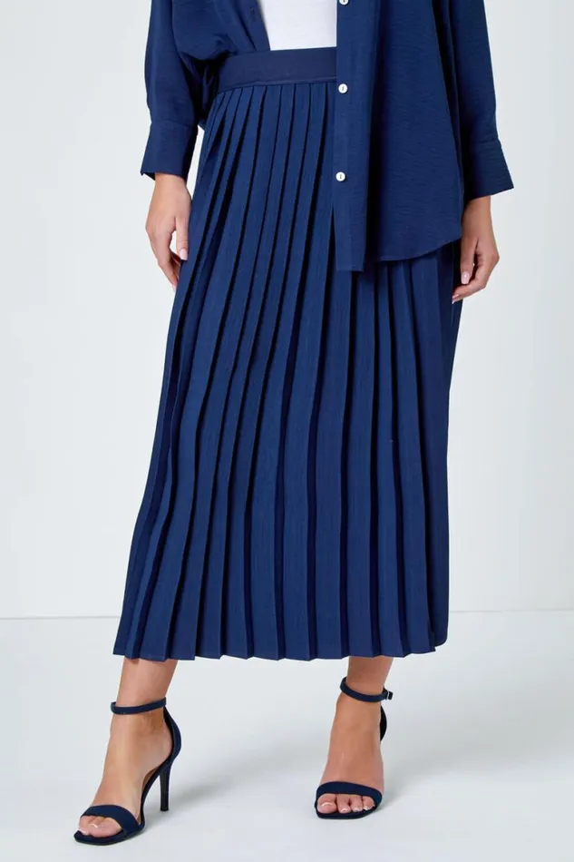 Women Petite Plain A Line Pleated Midi Skirt Roman Skirts