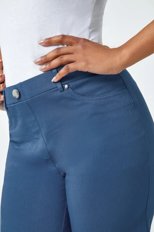 Women Petrol Blue Petite Turned Hem Elastic Waist Shorts Roman Coords