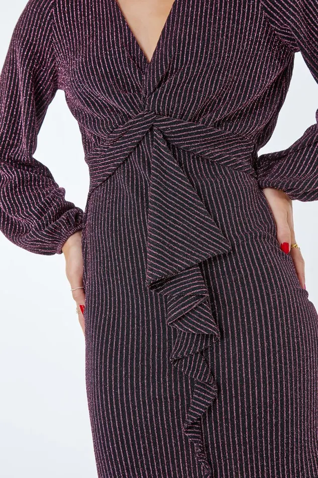 Women Pink Glitter Stripe Twist Front Mini Dress Roman Dresses