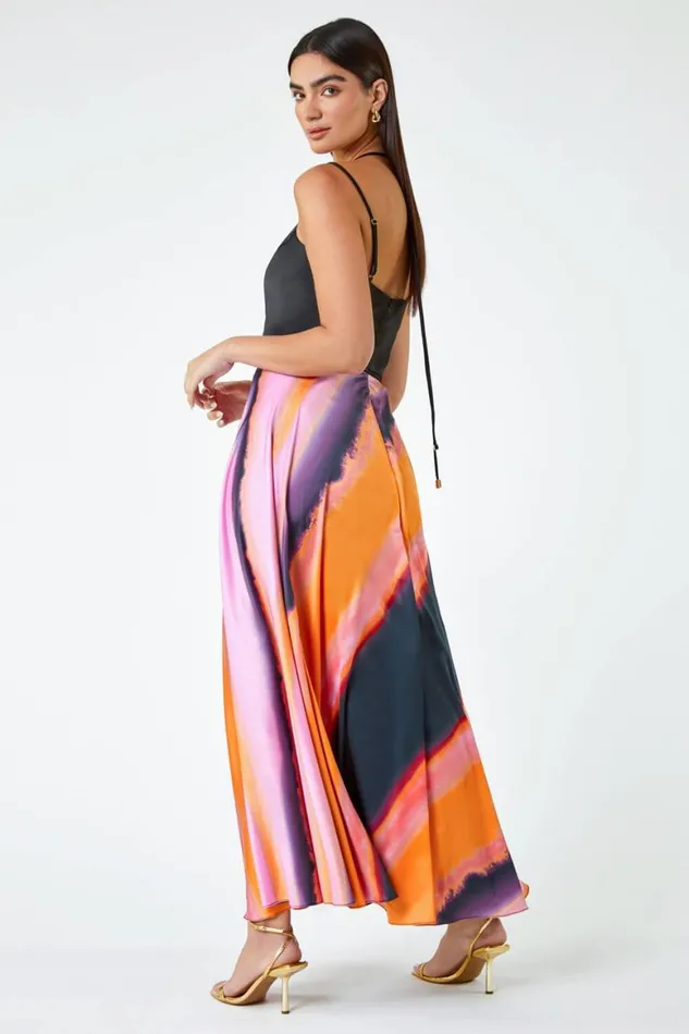 Women Pink Luxe Colourblock Fit and Flare Maxi Dress Roman Dresses