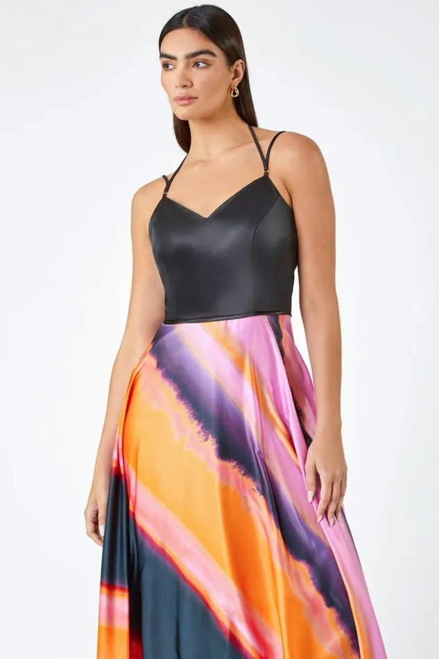 Women Pink Luxe Colourblock Fit and Flare Maxi Dress Roman Dresses