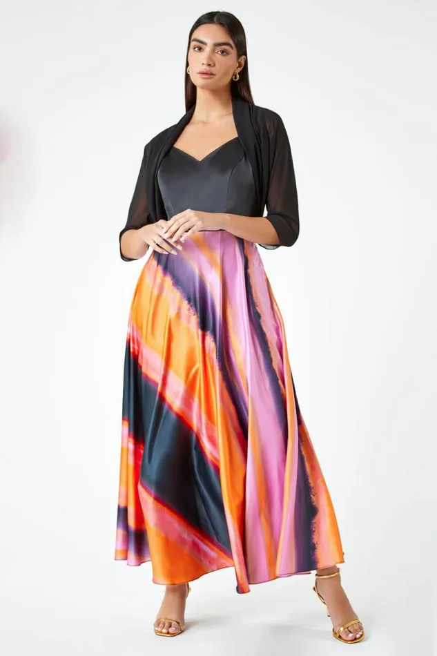 Women Pink Luxe Colourblock Fit and Flare Maxi Dress Roman Dresses