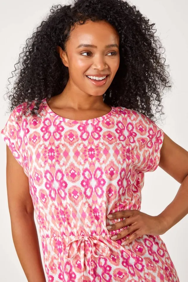 Women Pink Petite Aztec Stretch TShirt Dress Roman Dresses