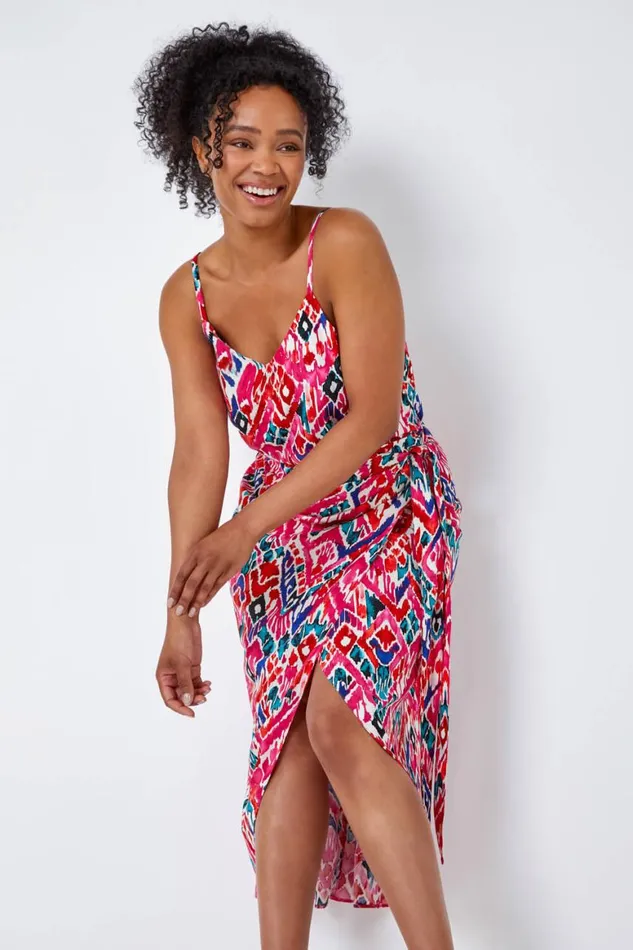 Women Pink Petite Aztec Wrap Around Skirt Roman Skirts
