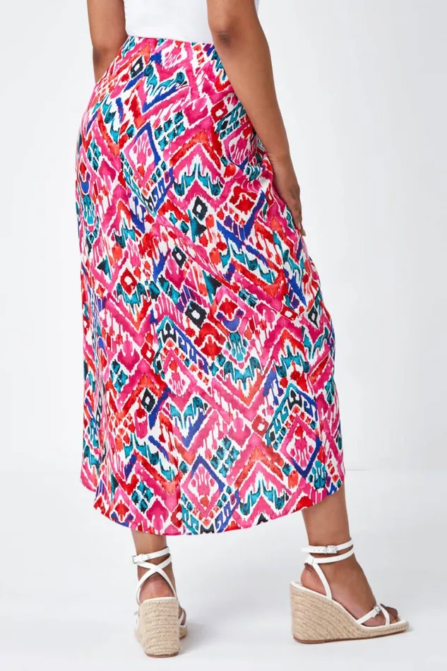 Women Pink Petite Aztec Wrap Around Skirt Roman Skirts
