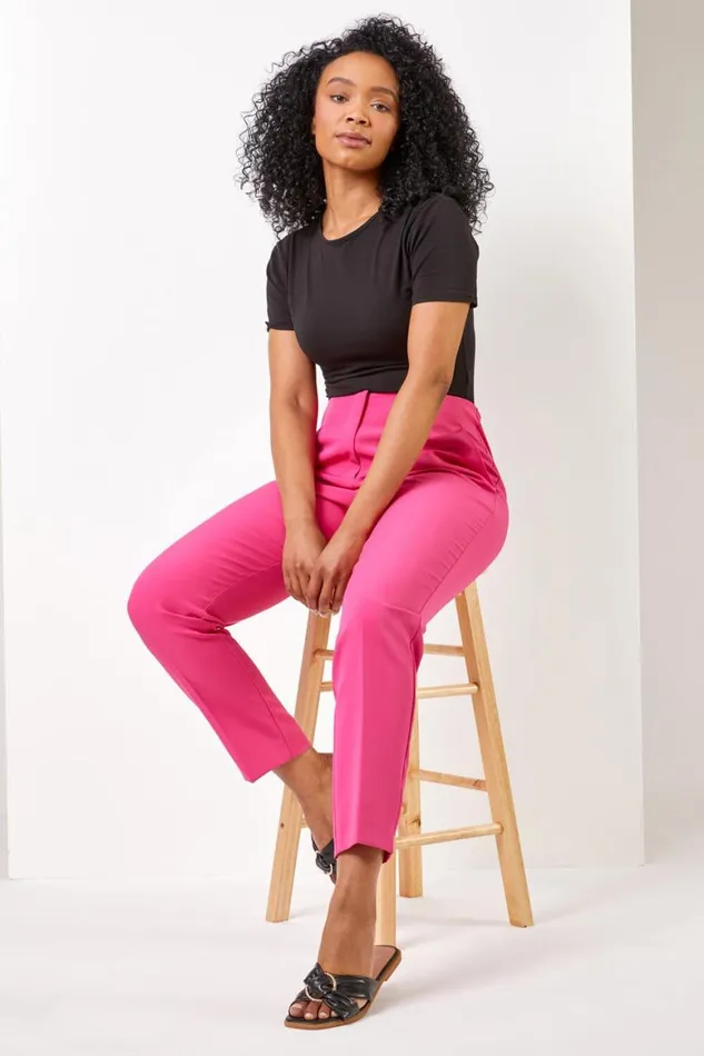 Women Pink Petite Soft Jersey Tapered Trouser Roman Trousers