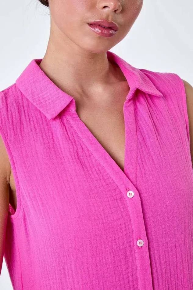 Women Pink Petite Textured Cotton Frill Tunic Dress Roman Dresses