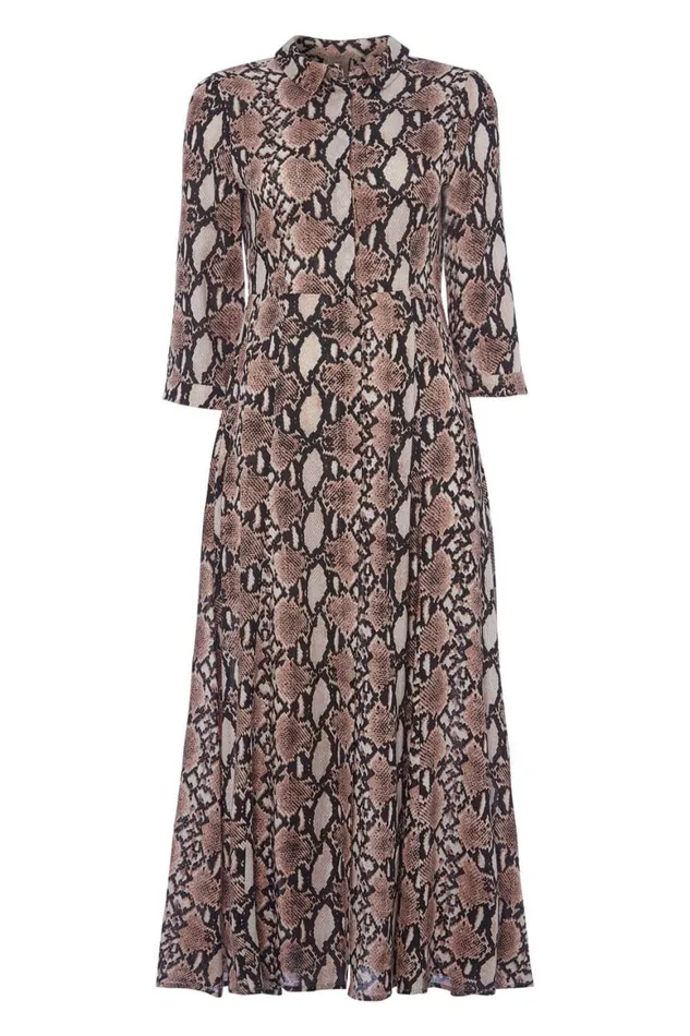 Women Pink Snake Print Shirt Maxi Dress Roman Dresses