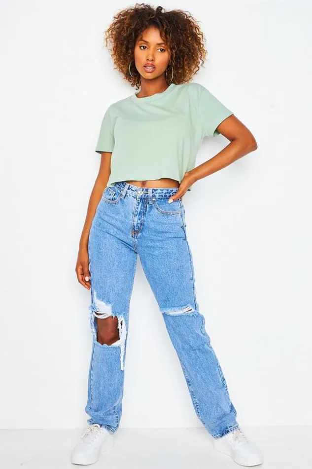 Women Plain Loose TShirt In Green Green Brentiny Paris TShirts