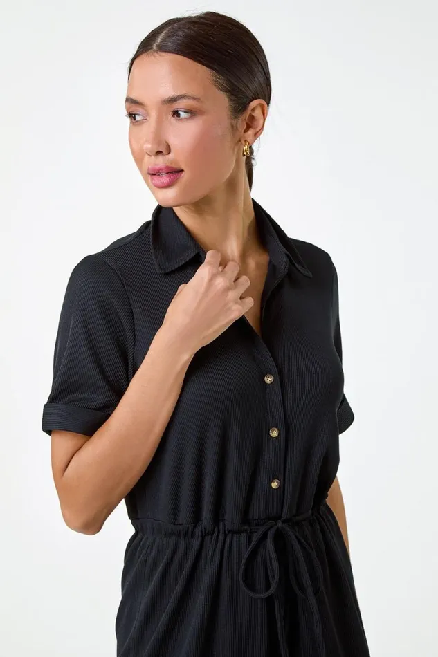 Women Plain Ribbed Stretch Playsuit Roman Dresses