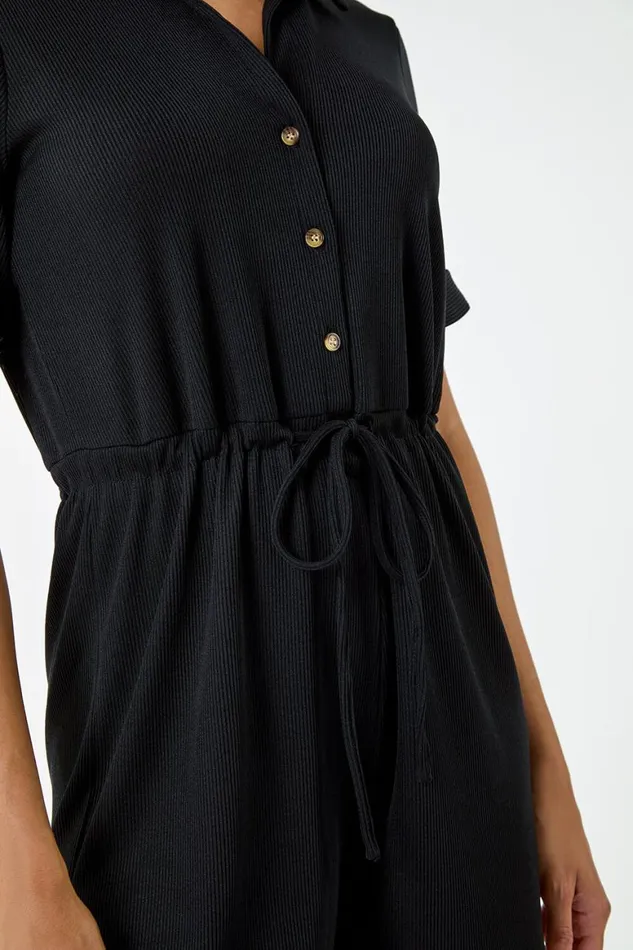 Women Plain Ribbed Stretch Playsuit Roman Dresses