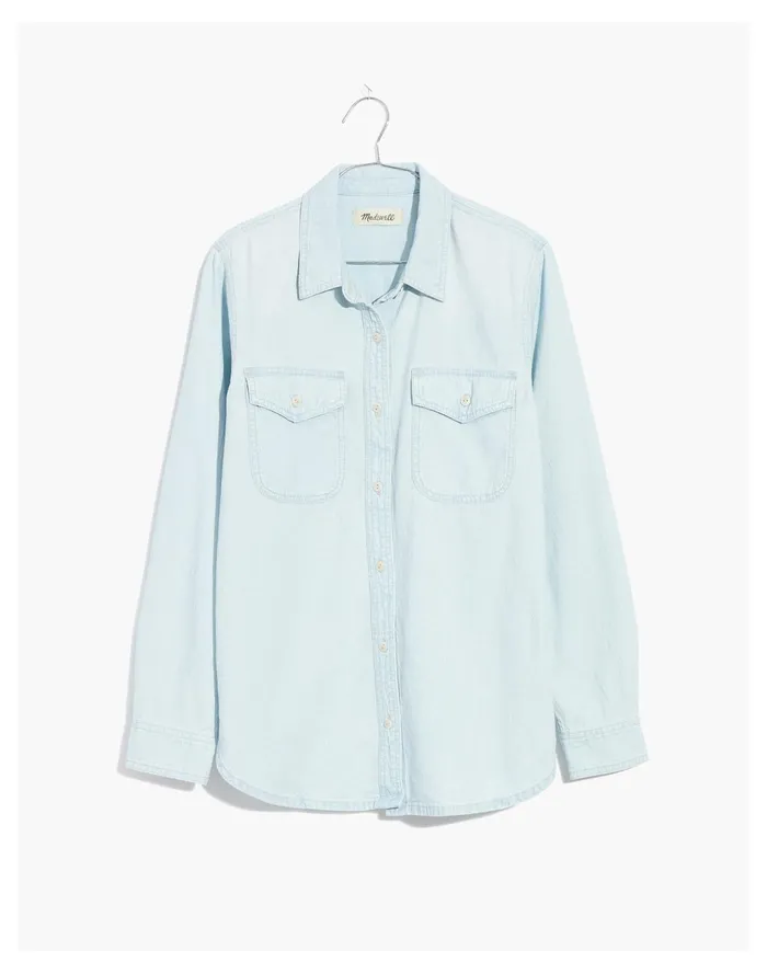 Women Plus Denim Button Up Shirt In Barford Wash Barford Wash Madewell Tops and Shirts