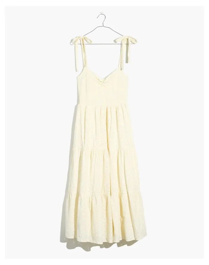 Women Plus Eyelet Lucie Tie Strap Tiered Midi Dress Lighthouse Madewell Dresses