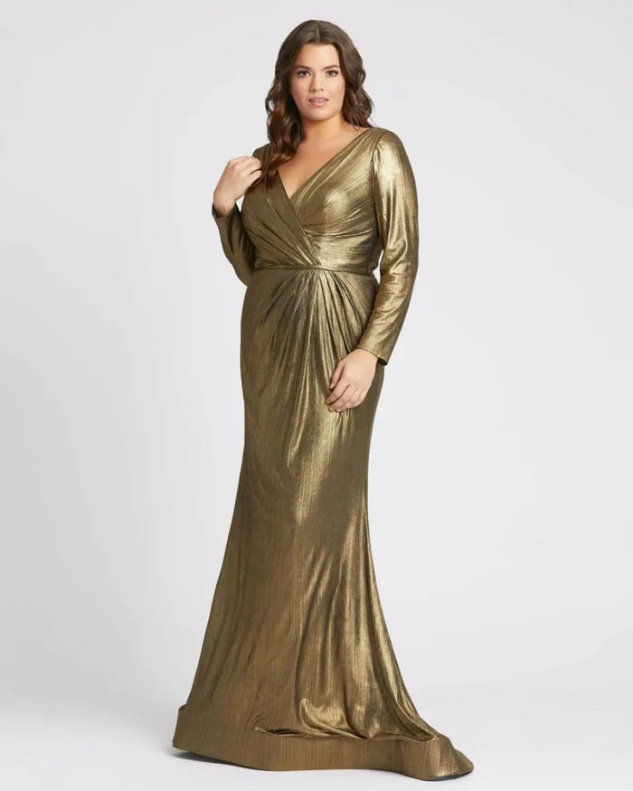 Women Plus Size Dresses Mac Duggal Chic Metallic Evening Gown Plus Bronze