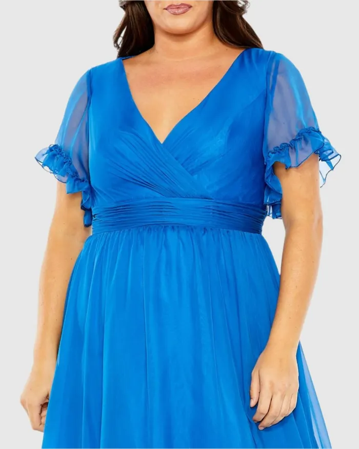 Women Plus Size Dresses Mac Duggal Chiffon Faux Wrap Flutter Sleeve Tiered Plus Size Dress Ocean Blue Women Plus Size Dresses Mac Duggal Chiffon Faux Wrap Flutter Sleeve Tiered Plus Size Dress Ocean Blue