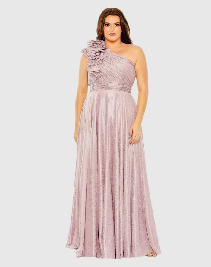 Women Plus Size Dresses Mac Duggal Floral Detail One Shoulder Gown Plus Lilac