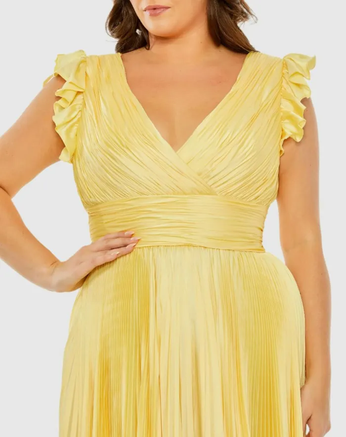 Women Plus Size Dresses Mac Duggal Flutter Sleeve Pleated VNeck Dress Coral Women Plus Size Dresses Mac Duggal Flutter Sleeve Pleated VNeck Dress Coral