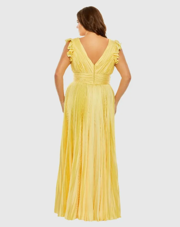 Women Plus Size Dresses Mac Duggal Flutter Sleeve Pleated VNeck Dress Coral Women Plus Size Dresses Mac Duggal Flutter Sleeve Pleated VNeck Dress Coral