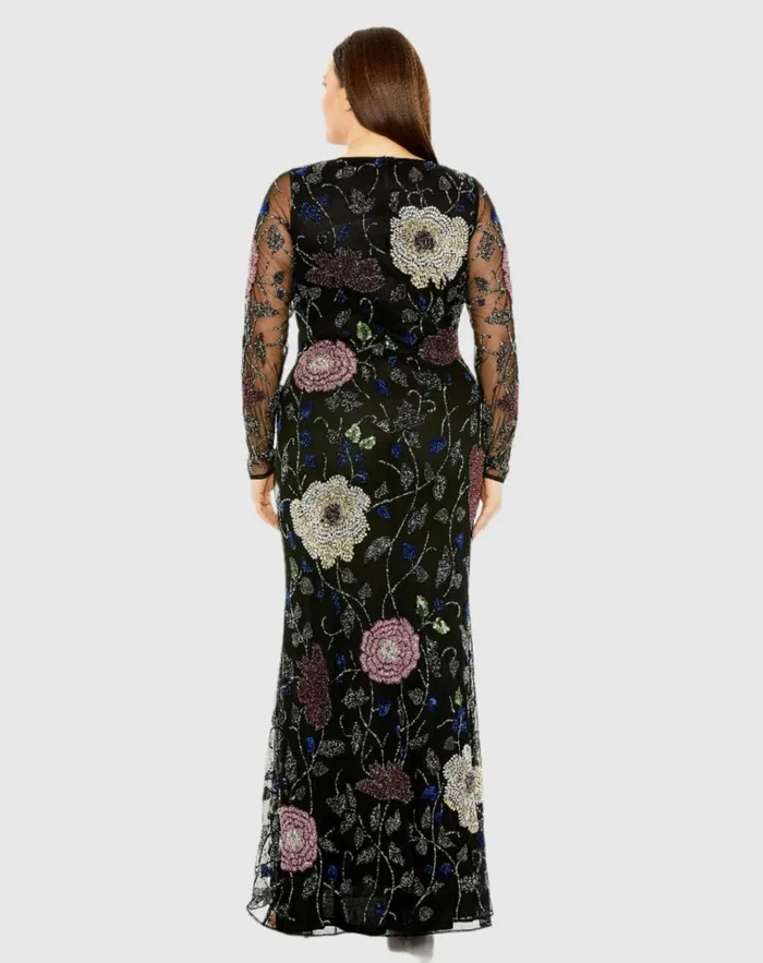 Women Plus Size Dresses Mac Duggal Long Sleeve High Neck Floral Embroidered Dress Black Multi Women Plus Size Dresses Mac Duggal Long Sleeve High Neck Floral Embroidered Dress Black Multi