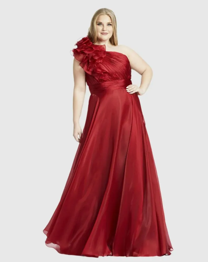 Women Plus Size Dresses Mac Duggal One Shoulder Ruffle Evening Gown Plus Midnight