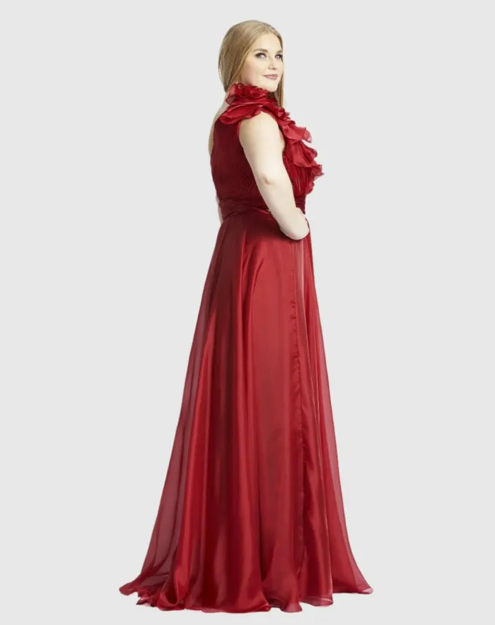 Women Plus Size Dresses Mac Duggal One Shoulder Ruffle Evening Gown Plus Midnight
