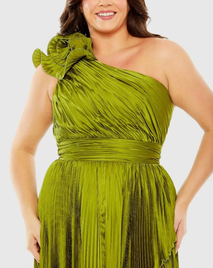 Women Plus Size Dresses Mac Duggal Pleated One Shoulder Rosette Detail Dress Apple Green Women Plus Size Dresses Mac Duggal Pleated One Shoulder Rosette Detail Dress Apple Green