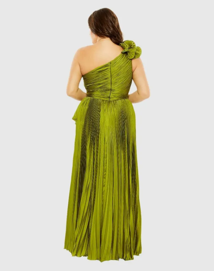 Women Plus Size Dresses Mac Duggal Pleated One Shoulder Rosette Detail Dress Apple Green Women Plus Size Dresses Mac Duggal Pleated One Shoulder Rosette Detail Dress Apple Green