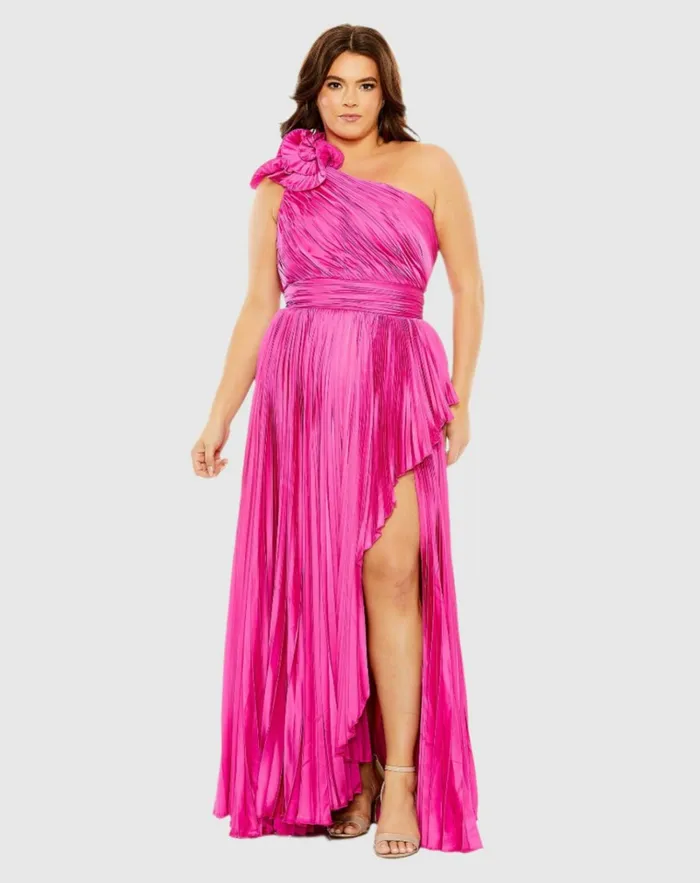 Women Plus Size Dresses Mac Duggal Pleated One Shoulder Rosette Detail Dress Apple Green Women Plus Size Dresses Mac Duggal Pleated One Shoulder Rosette Detail Dress Apple Green