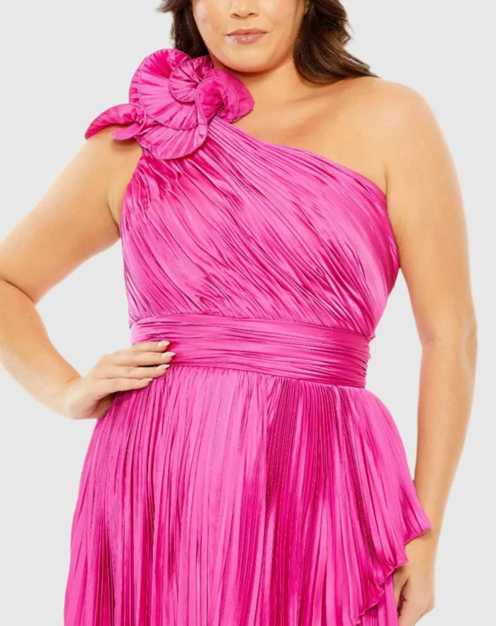 Women Plus Size Dresses Mac Duggal Pleated One Shoulder Rosette Detail Dress Apple Green Women Plus Size Dresses Mac Duggal Pleated One Shoulder Rosette Detail Dress Apple Green