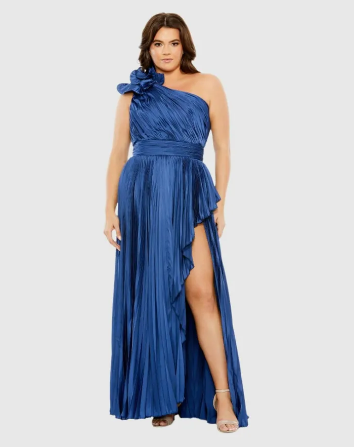 Women Plus Size Dresses Mac Duggal Pleated One Shoulder Rosette Detail Dress Apple Green Women Plus Size Dresses Mac Duggal Pleated One Shoulder Rosette Detail Dress Apple Green