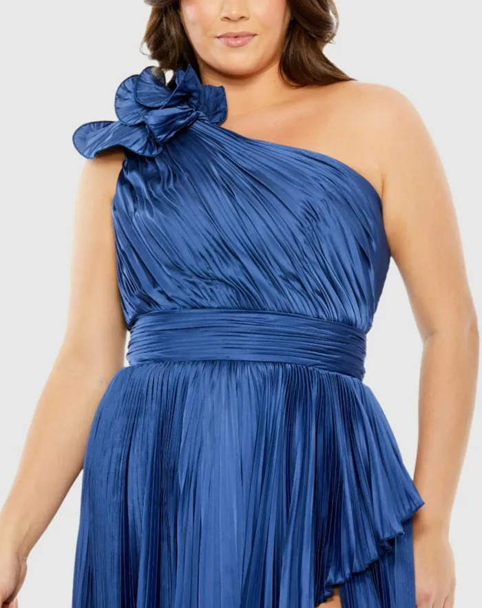 Women Plus Size Dresses Mac Duggal Pleated One Shoulder Rosette Detail Dress Apple Green Women Plus Size Dresses Mac Duggal Pleated One Shoulder Rosette Detail Dress Apple Green